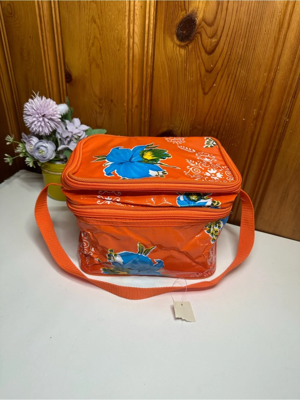 Orange Floral Vinyl lunch Bag